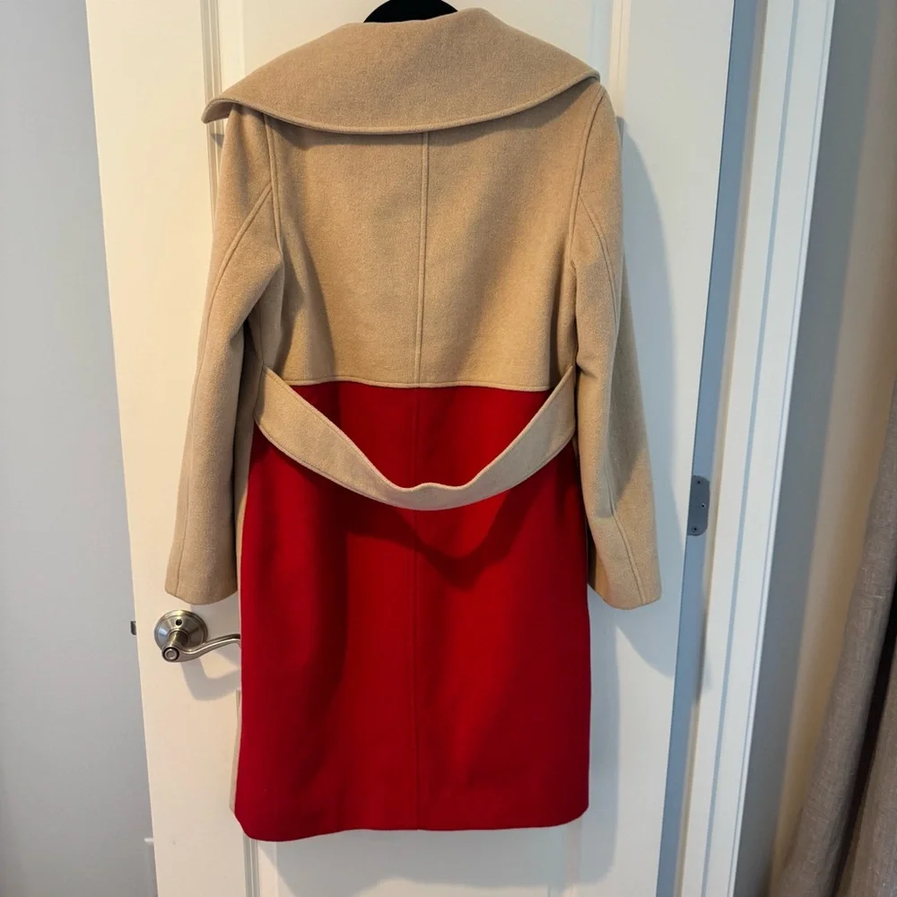 Derek Lam 10 Crosby Tan & Red Color-Blocked Wool-Blend Coat | Size 2 - Picture 5 of 8
